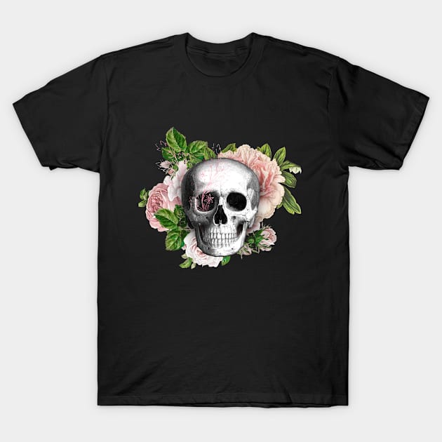 Skull and Pink Roses skull art design 3 T-Shirt by Aekasit weawdee